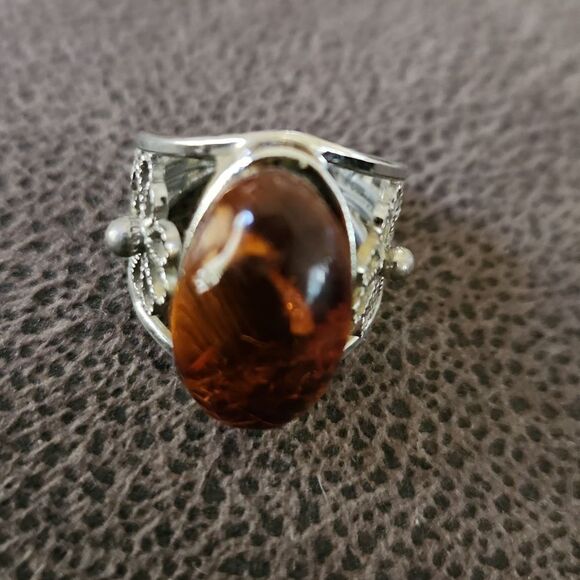 Baltic Amber silvertone ring size 6 1/2 from Lithuania - Picture 6 of 9